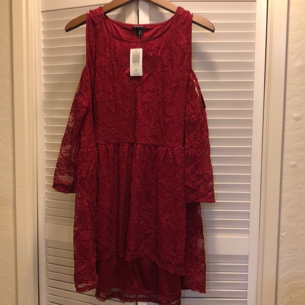 Torrid Red Lace Cold Shoulder Top